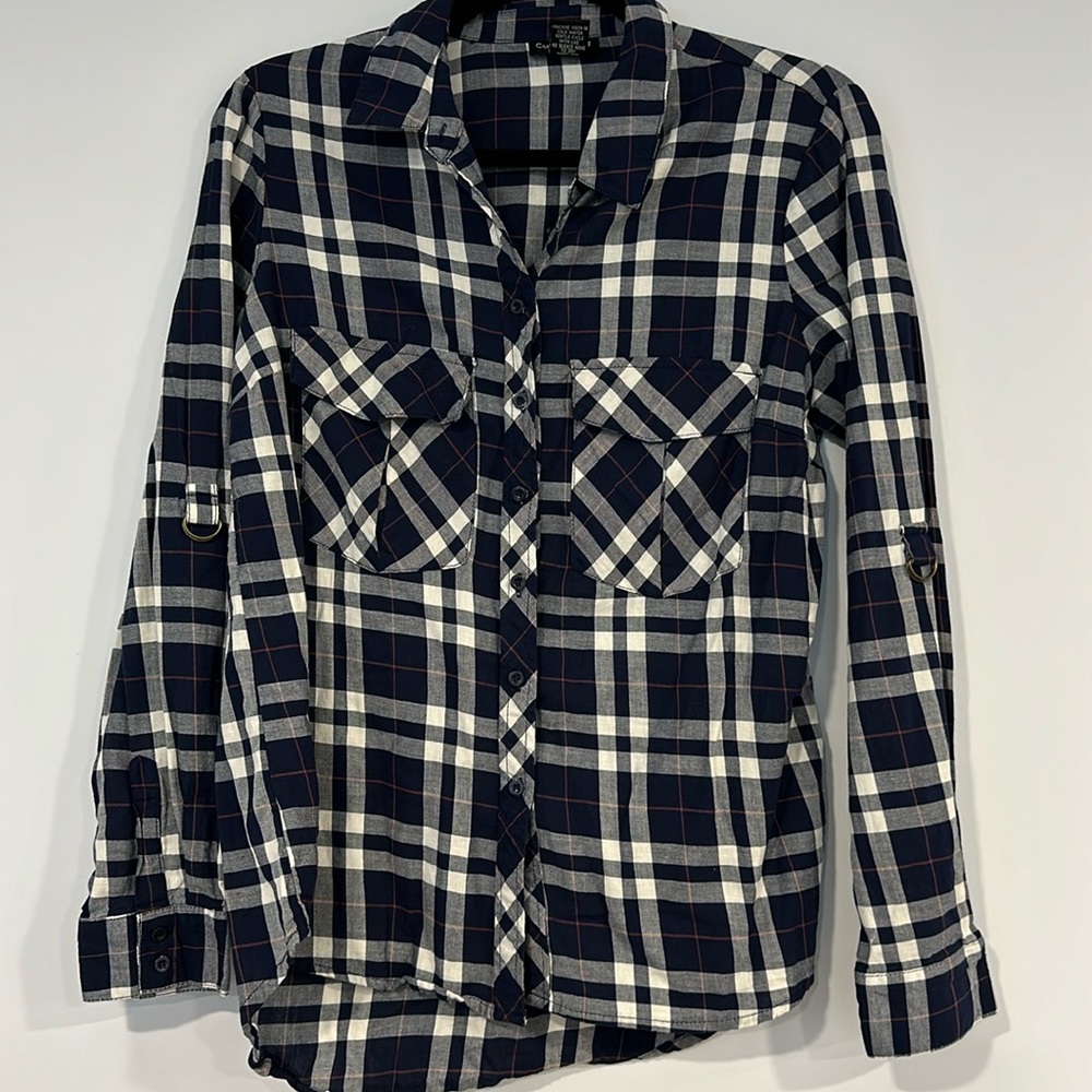 Cotton Express navy size L button up with roll up sleeves 100% cotton